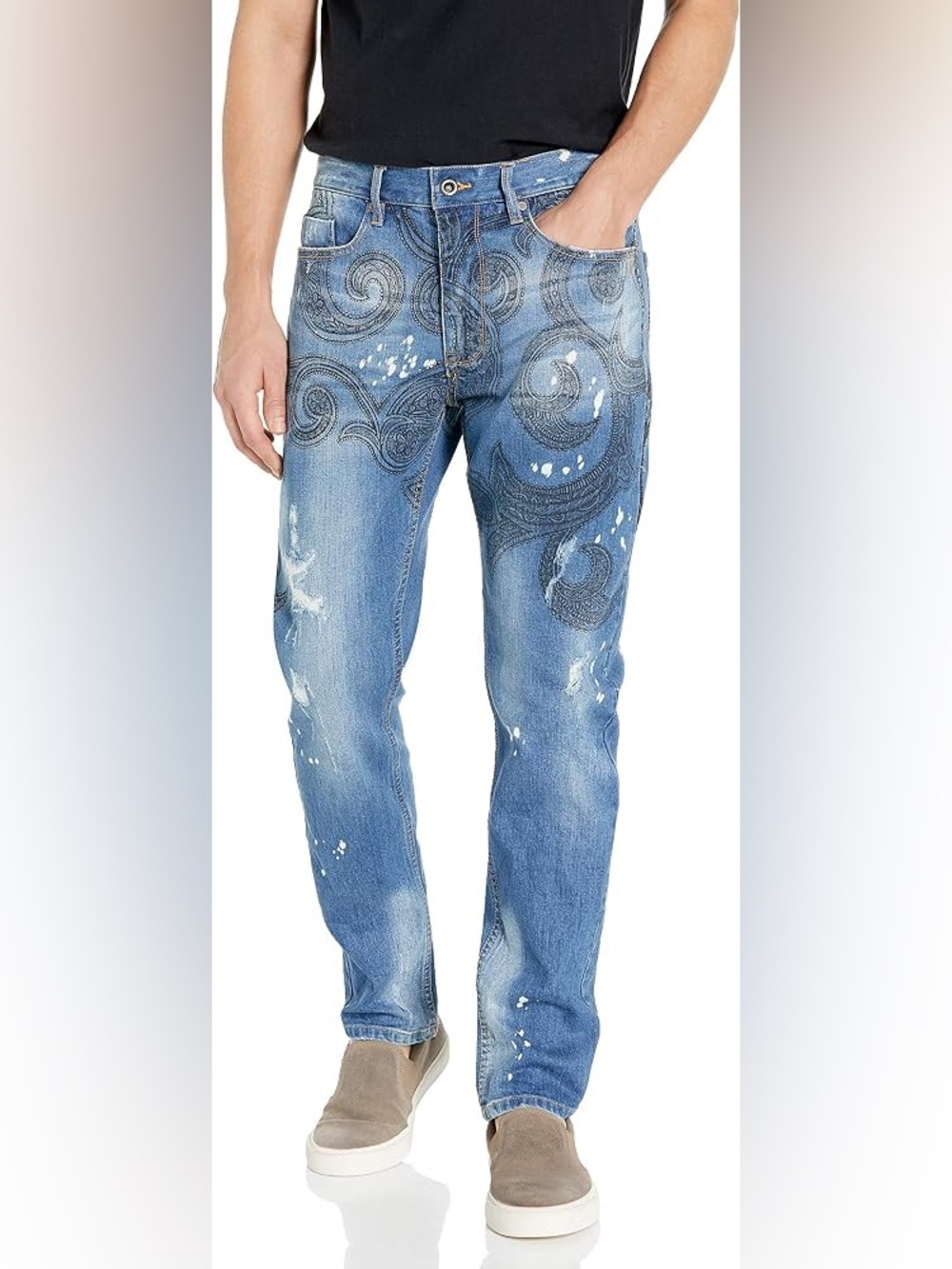 Sean John paisley print athlete tapered stretch distressed jeans Y2K 90s